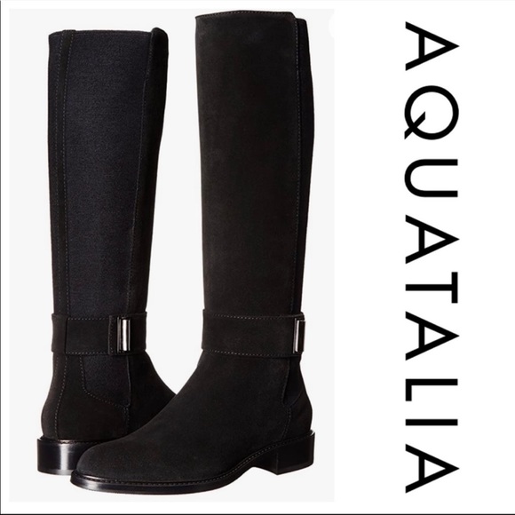 Aquatalia Shoes - Aquatalia Giada Black Suede Leather
Tall Zip Up Riding Boots Size 7.5